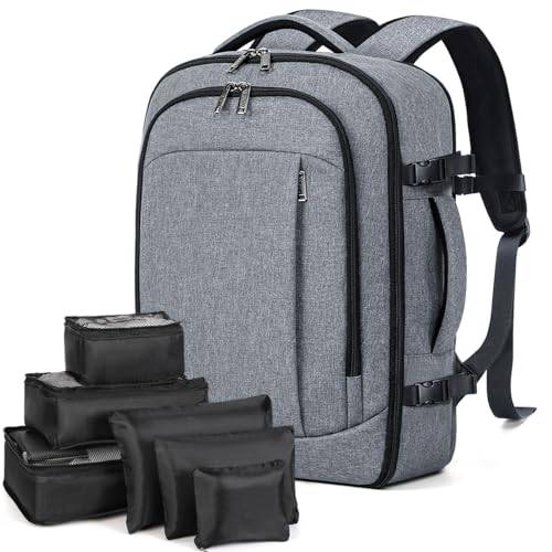 Lekespring Ryanair ryggsäck 40 x 20 x 25 - reseryggsäck flygplan handbagage för kvinnor och män, kabinväska 40 x 20 x 25, Ryanair, kabinväska med 6 organisationspåsar för vardaglig affärsskola, Grå, L
