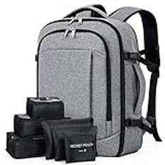 Lekespring Ryggsäck handbagage flygplan Ryanair handbagage reseryggsäck dam med 6 delar klädpåsar, packningskuber för kort tyll business, helg arbete semester, Grå – L, L: 40x20x25 (20L), minimalist
