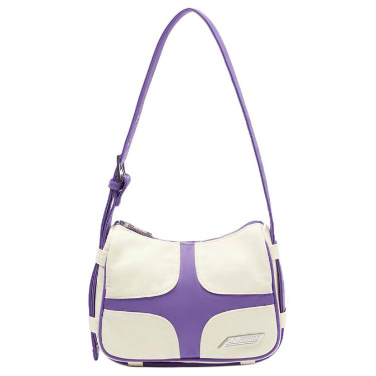 Li Ning Trendig Mångsidig Färgblock Design Nylon Tote Axelväska Damväskor Vit Lila ABDU042-1 White Purple