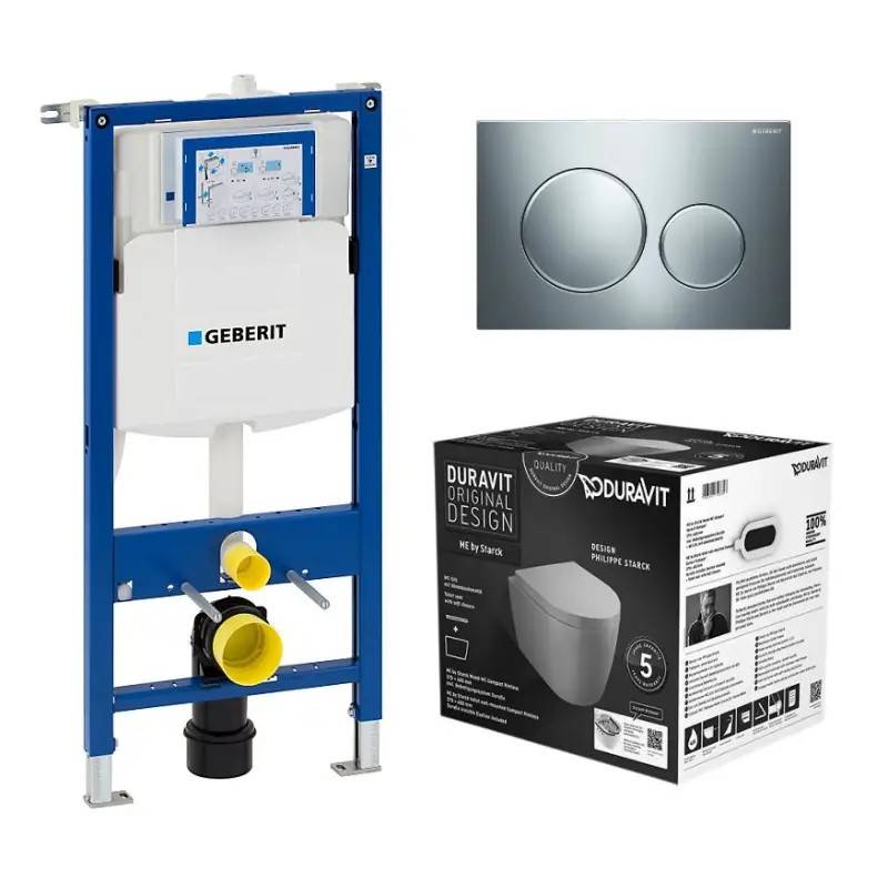 Toiletpakke m/Geberit cisterne,Duravit Me by Stack compact toilet m/sæde og krom/matkrom trykknap