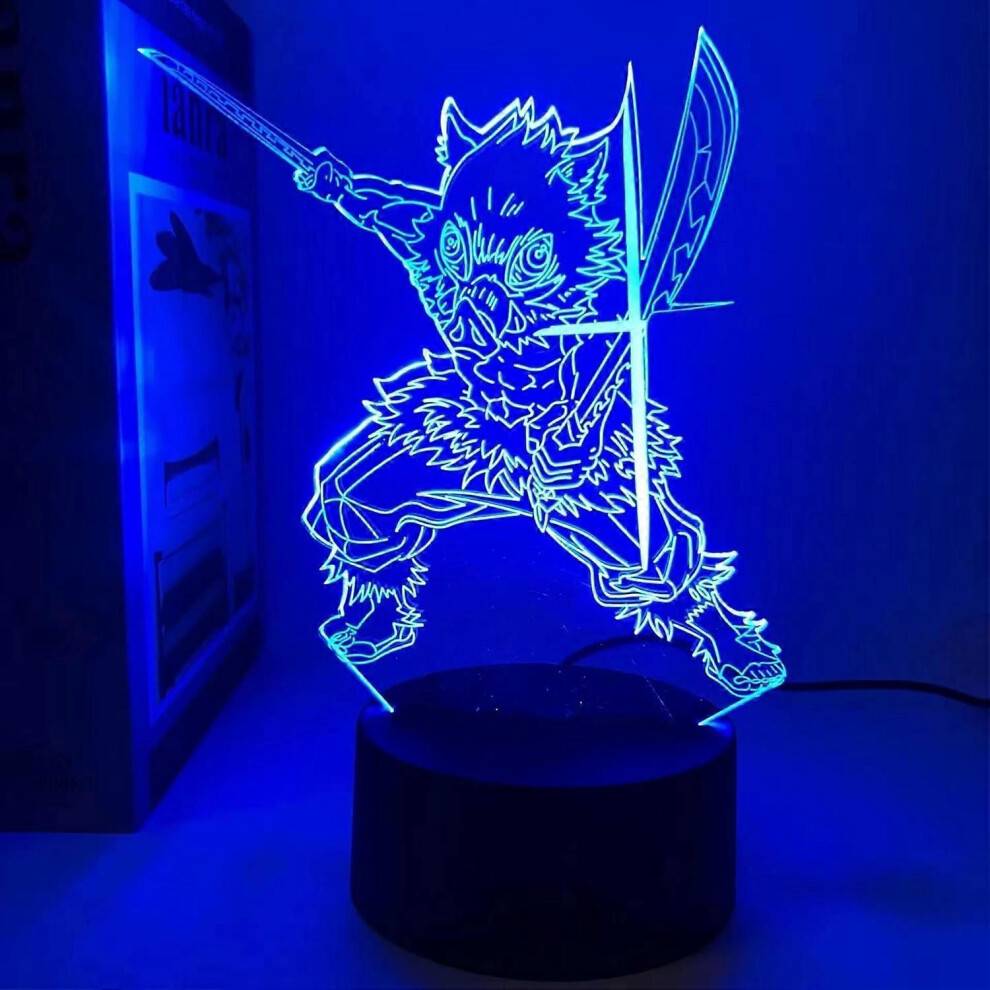 Anime Hashibira Inosuke Lampa 3D Illusion Nattljus Led Akryl Panellampor för sovrumsinredning