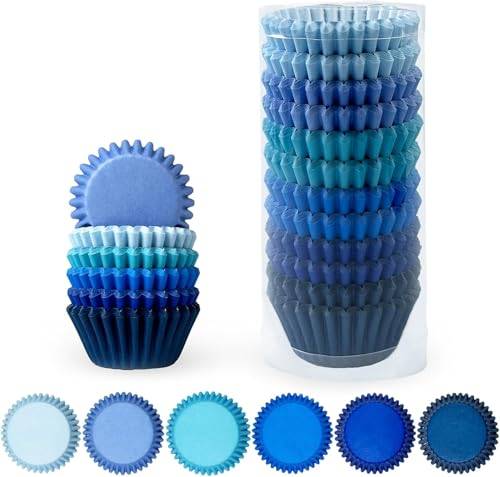 Gcardist Mini muffinsformar cupcake-koppar livsmedelskvalitet 6 enfärgade blå färger mini 300 stycken muffinspapper bakformar cupcake-fodral