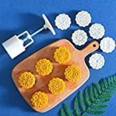 Mooncake form kakstämplar, 50 g 3D blommor måne kakform kakpress set tårta gör-det-själv form bakning tillbehör tillverkning traditionella festival månkakor fondant efterrätt cupcake med 6 stämplar,