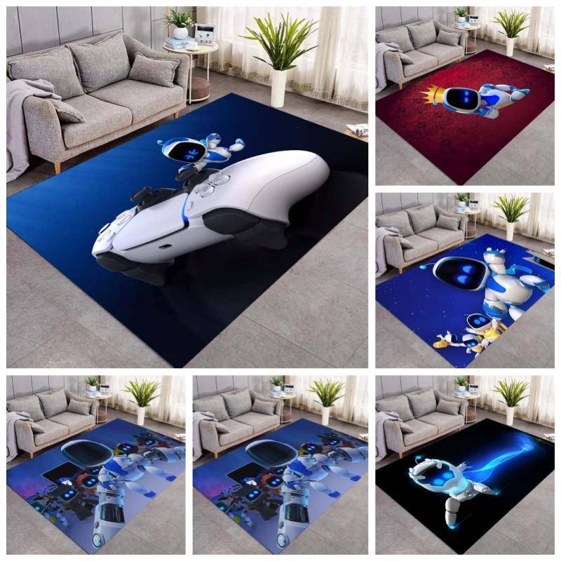 Astro Bot Game Area Rug, Robot on Game Controller Print Floor Carpet for Gaming Room Living Room Bedroom Decor