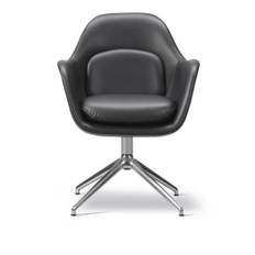 Fredericia Furniture - Swoon Chair Swivel Base, Polished aluminium, Läder 1, 301 Omni Black - Drejelænestole - Space Copenhagen - Sølv,Brun - Metal/Tekstilmateriale