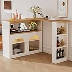 Modernt utdragbart barbord, matbord med förvaringsutrymme, ståbord, bistrobord, roterbart, för matsal, med 1 m lång LED-list (justerbar ljusfärg), 138–193 x 39 x 105 cm (vitt)