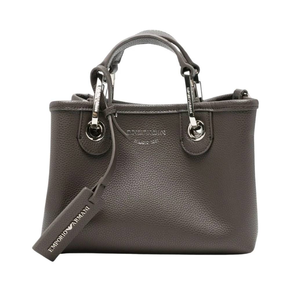 Emporio Armani Lille tote-taske med logo-plade og tophåndtag - Tasker - Dame - Grå - ONE SIZE - Uld