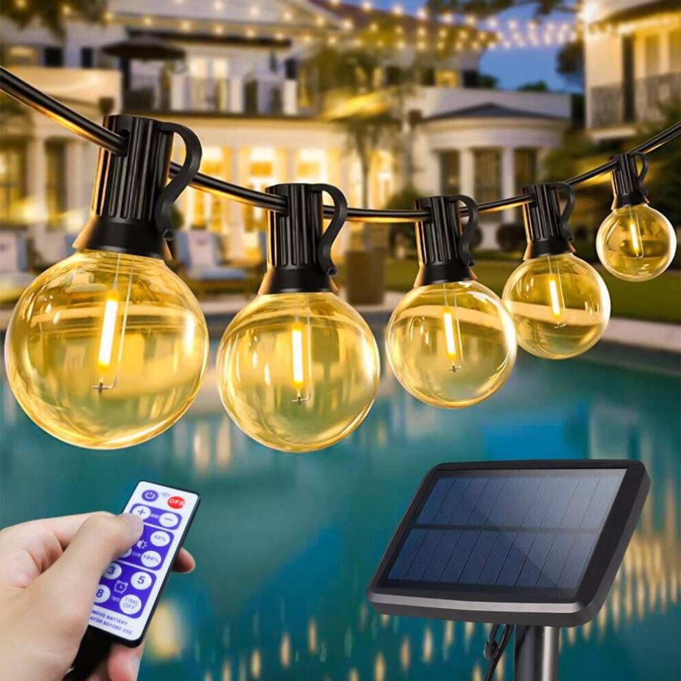 Solcellsljusslinga för utomhusbruk, 6,1M 12 LED-ljusslinga, IP65 vattentät, 4 lägen, G40 LED-ljusslinga med fjärrkontroll, solcellsljussling