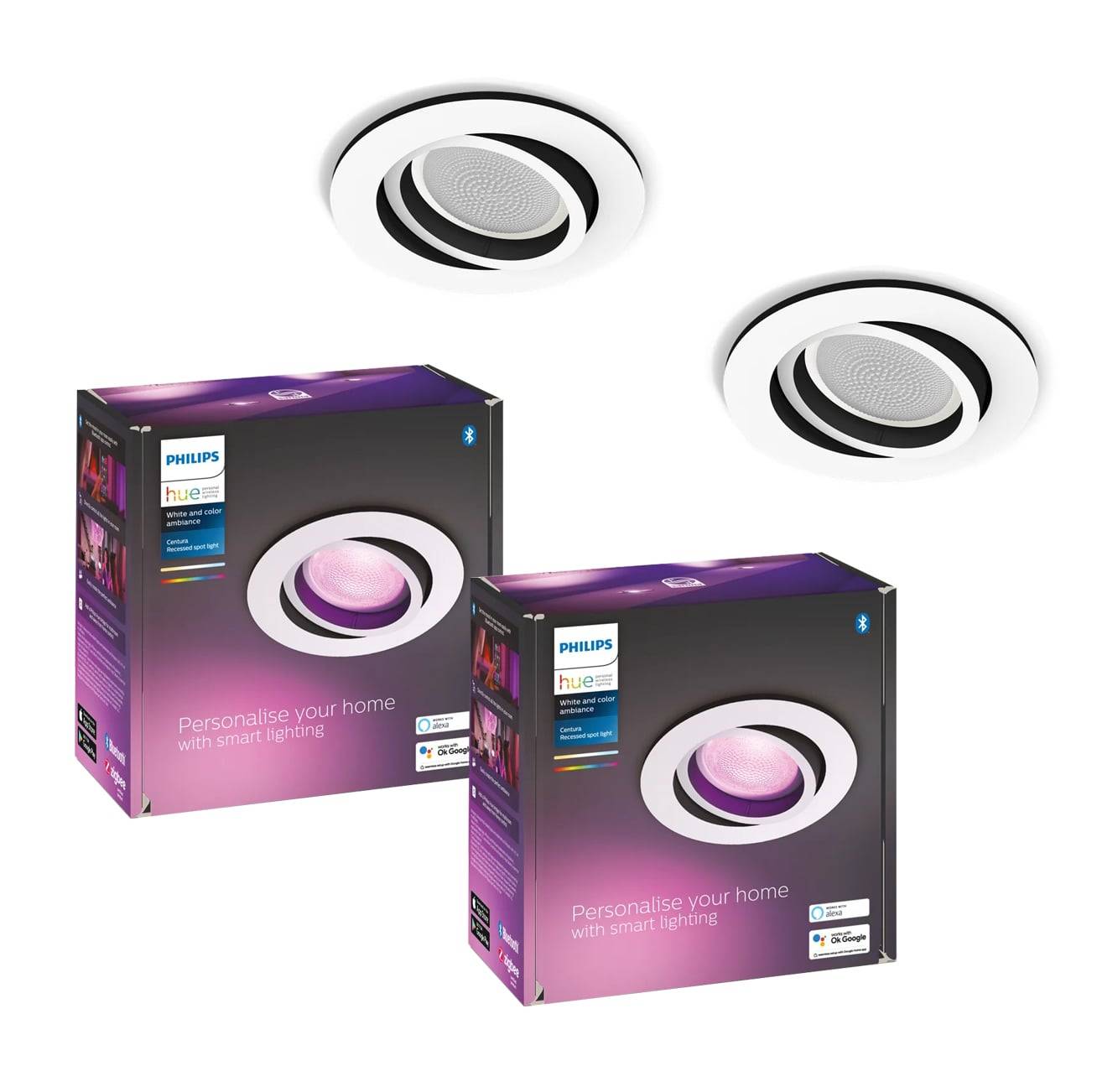 Philips Hue White & Color Ambiance Centura – Indbygningsspot Rund GU10 5,7W Hvid IP20 – Bundle - Fri fragt og klar til levering - Prismatch