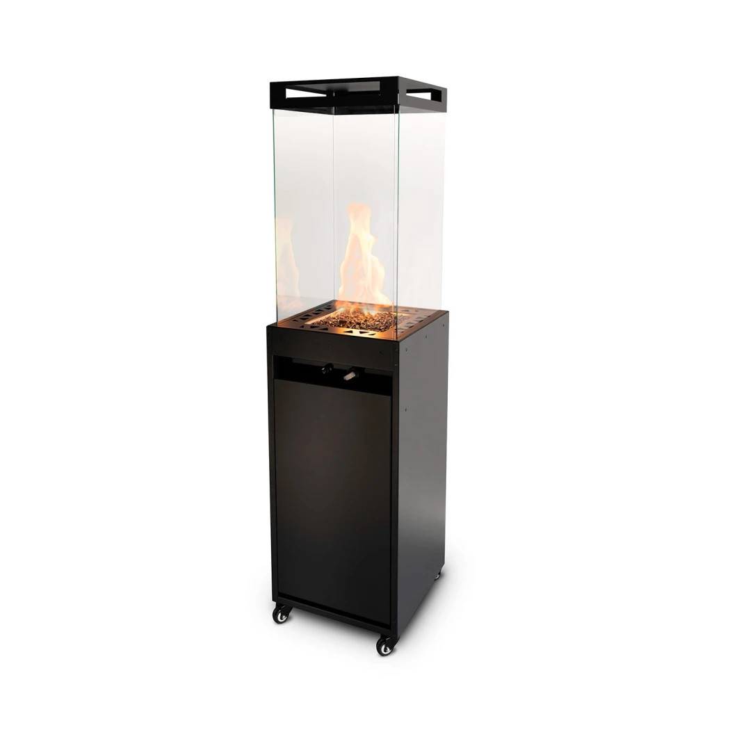 Lighthouse Gas Patio Heater i Svart av Planika Fires - Fristående Gasolvärmare för Uteplats med Gasflaskhållare - Elegant Design