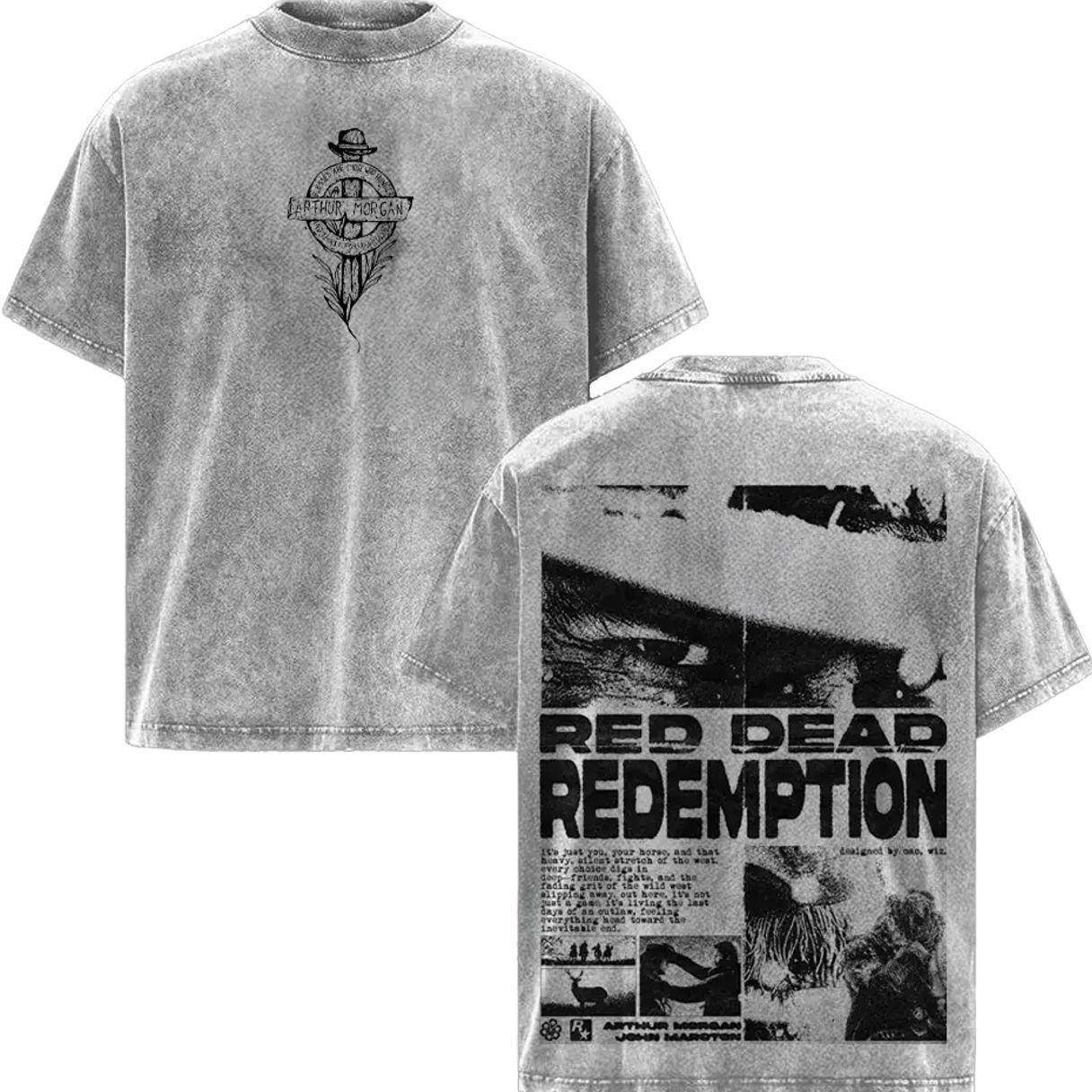 Arthur Morgan Red Dead Redemption 2 T-shirt Vintage Retro Överdimensionerad Tungvikt cm gray
