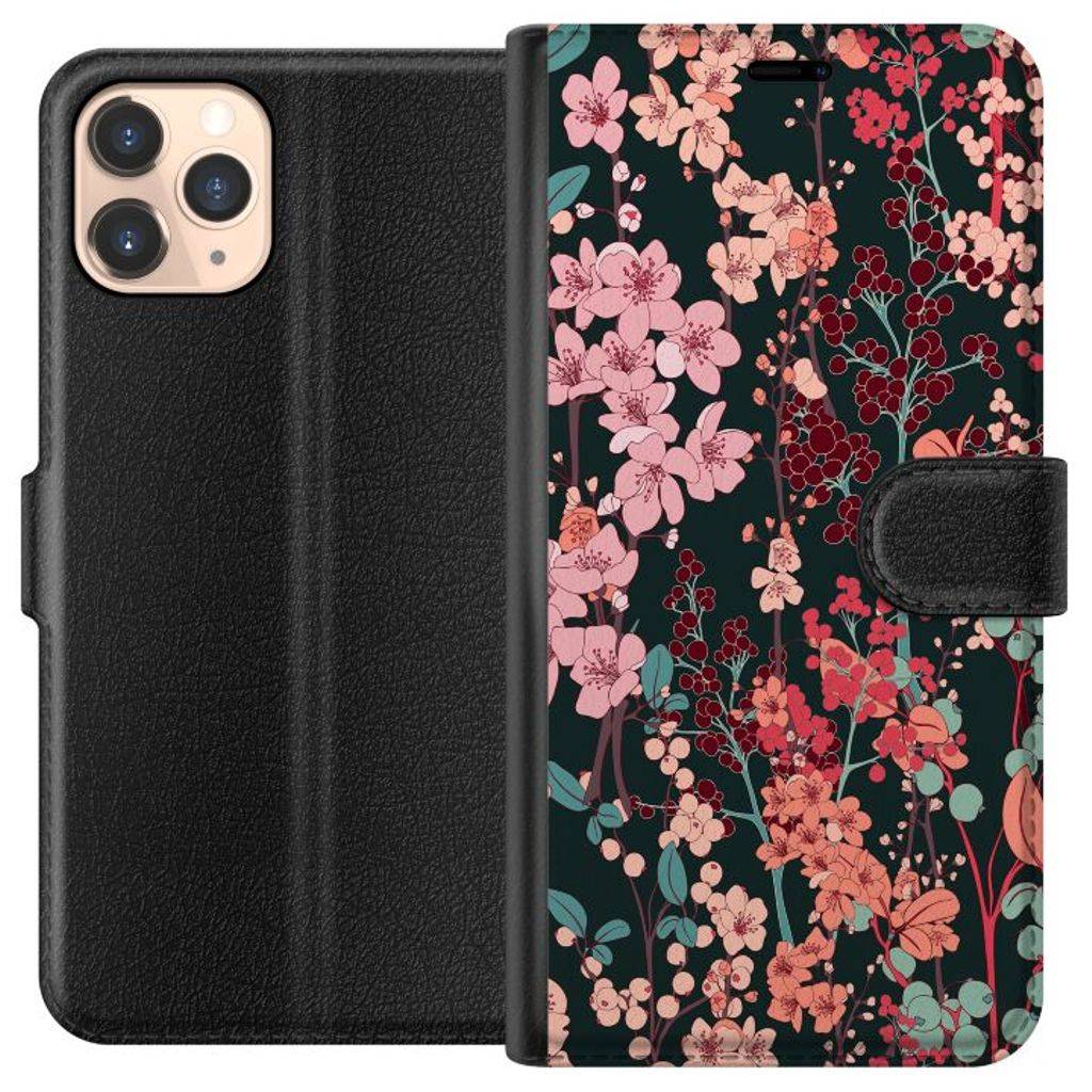 Apple iPhone 11 Pro Svart Plånboksfodral Blommor