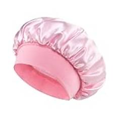 XUWEWI Silke hårmössa satin natt sovmössa brett band elastisk turban hätta hårvård mössa nattmössa halsduk bandana huvudbonad för hemmabruk (rosa)