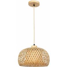 FRIDEKO HOME Hänglampa rotting, naturlig bambu, hängande lampa, matbord med E27-fattning, boho-lampa, taklampa, korg, lampskärm, rotting, för sovrum, vardagsrum, hall, kök, Ø 30 cm