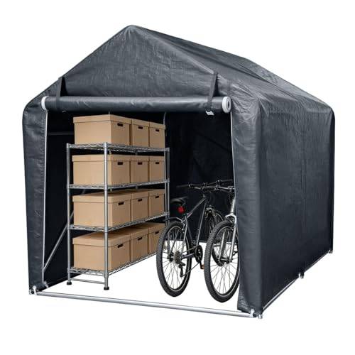 Peviasot Garage 4-cykelgarage 218 x 157 x 166 cm väderbeständig av PE-presenning 160 g stort verktygsskydd med galvaniserad stålram, UV-skydd