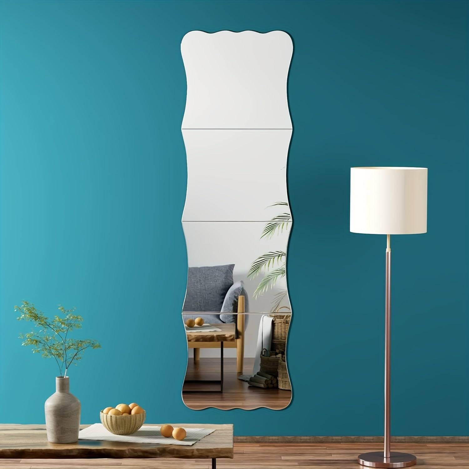 Wavy Full Length Mirror Unbreakable Acrylic Wall Mirror Tiles 119.38cm X 35.56cm Non-Glass Safety Body Mirrors for Youngsters Playroom - 4 Pcs 30.48cm x 35.56cm