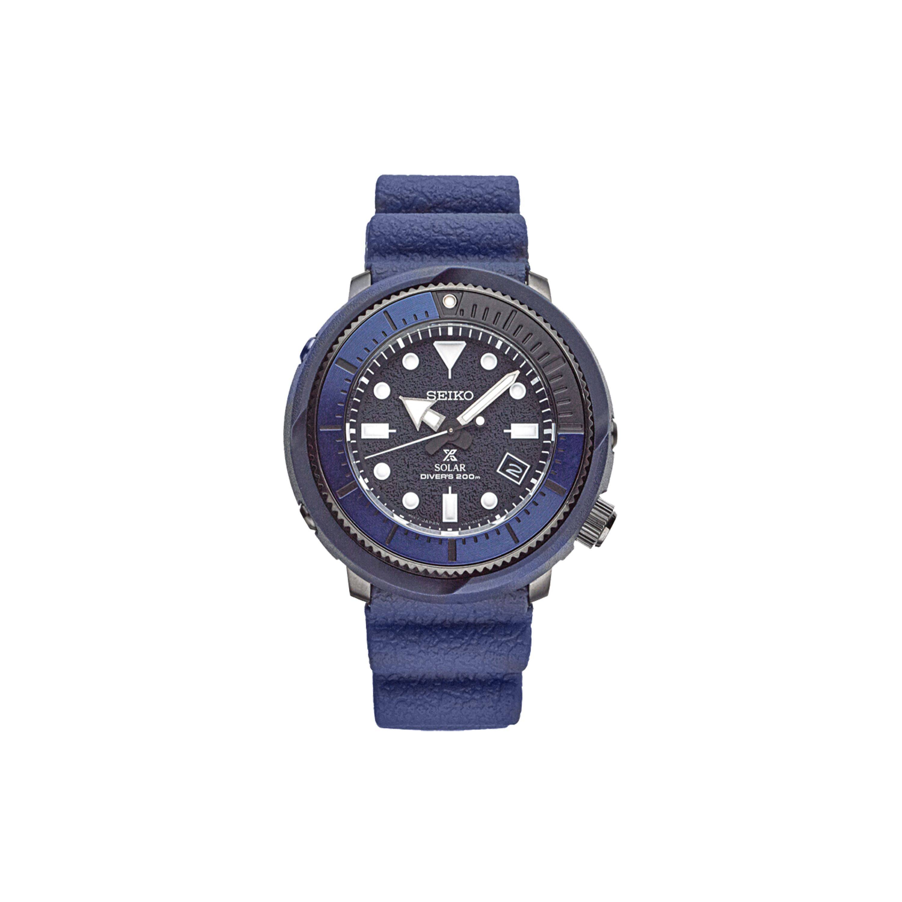 Seiko Prospex Series Solar Sports Can Diver Solar Quartz Movement Silicone Strap Men watches Black SNE533J1 Blue Strap