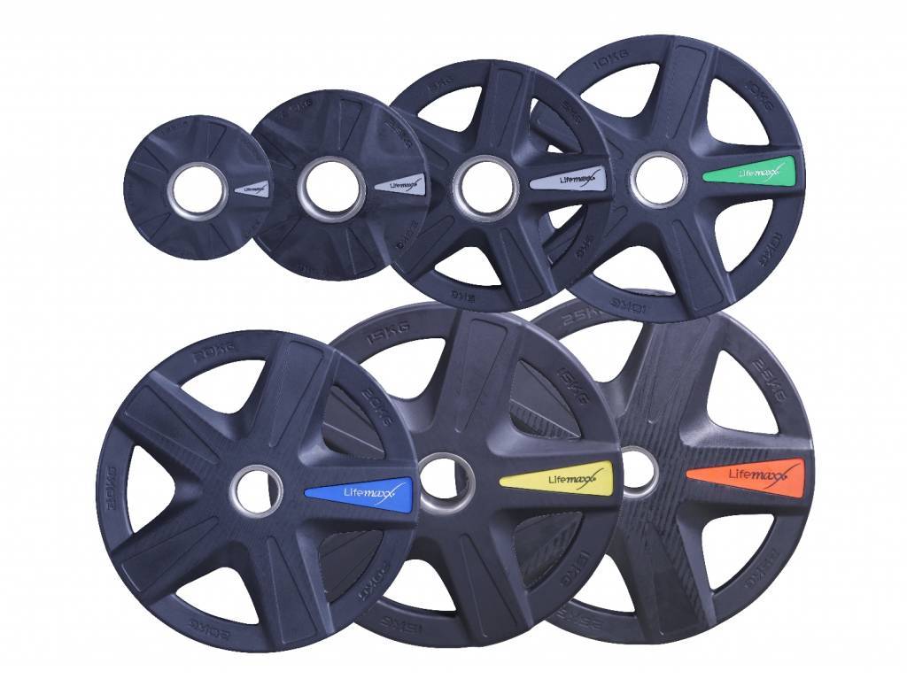 Lifemaxx Olympisk Vægtskive 10 kg Black - Brugt, 50 mm og 5 greb til styrke og funktionel træning