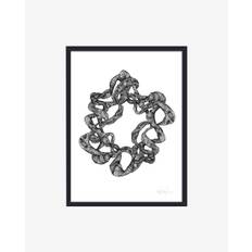 WREATH illustration i blæk med ramme - 40x30 cm - sort/hvid