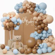 LUOBITO Blåbruna ballonger bågsats, 147P naken kaffe pastell blå bohemisk neutral ballonger krans, babyshower dekorationer för pojkar sex avslöja födelsedag bröllop dekoration