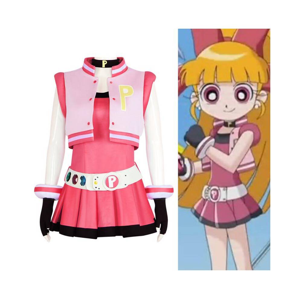 (Green, L) Powerpuff Girls Z Cosplay Costume Blossom Superhero Dress Halloween Stage Performance Outfit for Kids Role Play