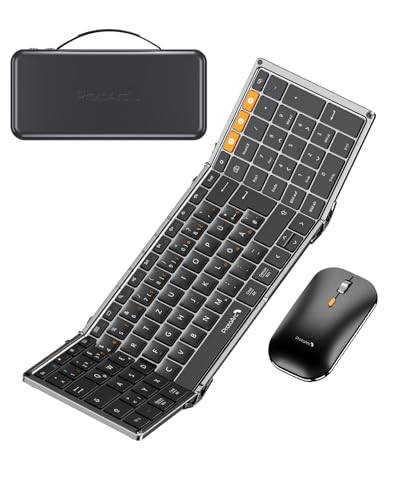 ProtoArc XKM01 Bluetooth trådlöst hopfällbart tangentbord och mus, 2,4 G + Dual Bluetooth Full Size Mobile QWERTZ för iPad, surfplatta, iPhone, bärbar dator