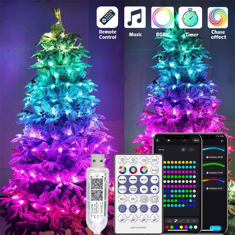 Smart Fairy String Lights Inomhuslampor APP & Fjärrkontroll Music Sync LED String Lights Bluetooth Färgbyte String Lights