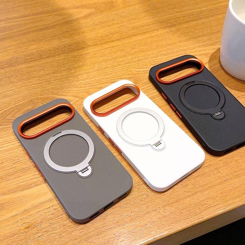 360° roterbart stöd Texturerat magnetiskt phone case för Google Pixel 10 Pro XL 9A 9 Kameraskydd Bekvämt greppskydd svart