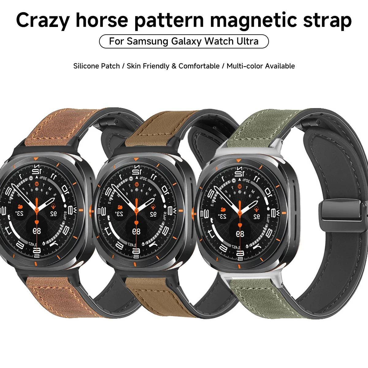 Magnetiskt Läder Silikonrem För Samsung Galaxy Watch Ultra 47mm Armband Sportarmband Correa Band Klockarmband black
