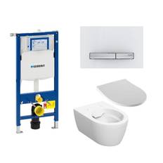 Geberit Sigma 112 cm toiletpakke, inkl. Geberit iCon, Rimfree + SoftClose toiletsæde, og Sigma50: Hvid (krom detajler) trykknap