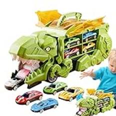 Dinosaur Truck Toys, Dinosaur Truck Carrier, Dinosaur Car Toys Set, Dinosaur Truck med 12 drag tillbaka, pull transport fordon, bärbar race track leksak för, barn pojkar och flickor