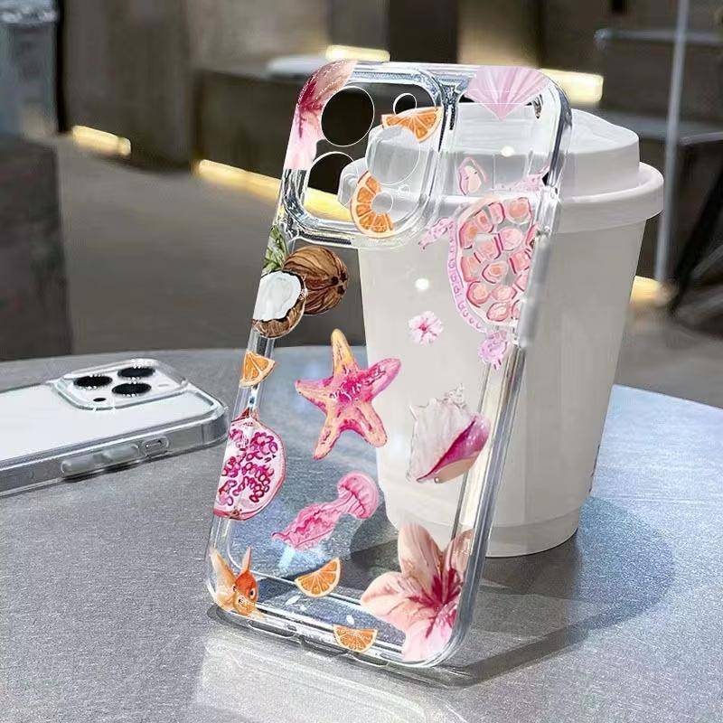 Blommigt Sjöborre Sköldpadda Målat Genomskinligt Telefonfodral För Xiaomi Mi Poco X6Pro X6 X7 X5 Pro Mi Poco F7 Pro F6 F5 Silikonfodral