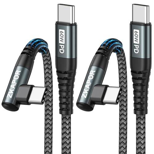 ZKAPOR Lång USB C till USB C-kabel 2Pack 2m, 60W Typ C-Kabel Rätvinklig