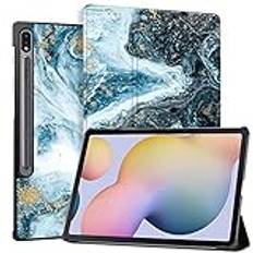 SanMuFly Fodral till Samsung Galaxy Tab S8+/S8 Plus 2022 /S7 FE 2021/S7+ /S7 Plus 2020 12,4 tum med S-pennhållare, smal, lätt, tredelat smart fodral med automatisk sov/väckning, marmor 9