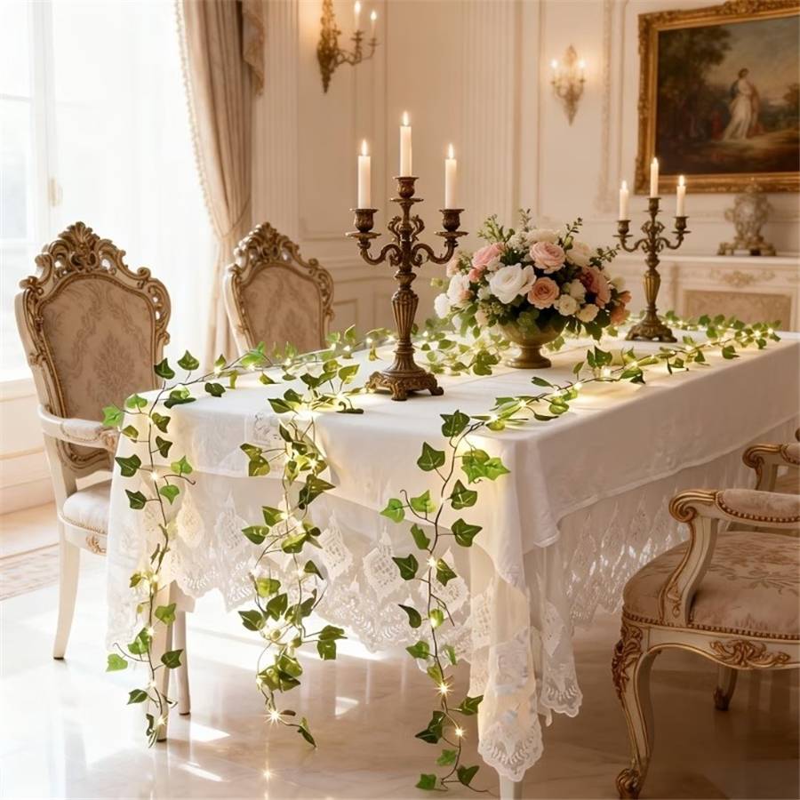 16.4ft/ 9.8ft Green Leaf & Maple Led String Lights - Battery-powered, With Realistic Greenery For Weddings, Birthday, Bedrooms, Christmas Decor, Halloween Decorations, Chrismas Decorations