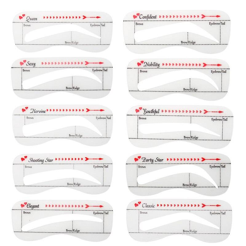 10 st/set pro återanvändbar ögonbrynsstencilset ögonbryn gör det själv ritguide styling form pvc ögonbryn stencil sminkverktyg