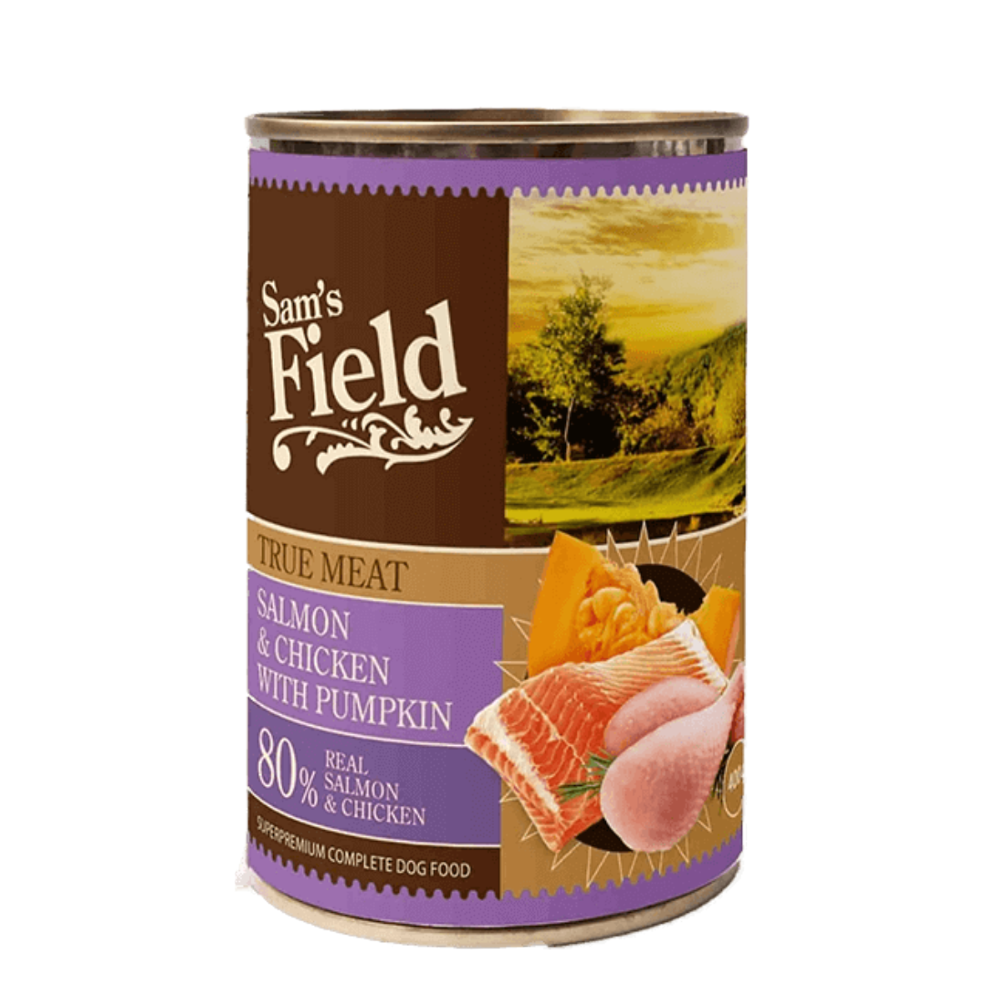 Sams Field Vådfoder True Meat Laks, Kylling&Græskar 400 g