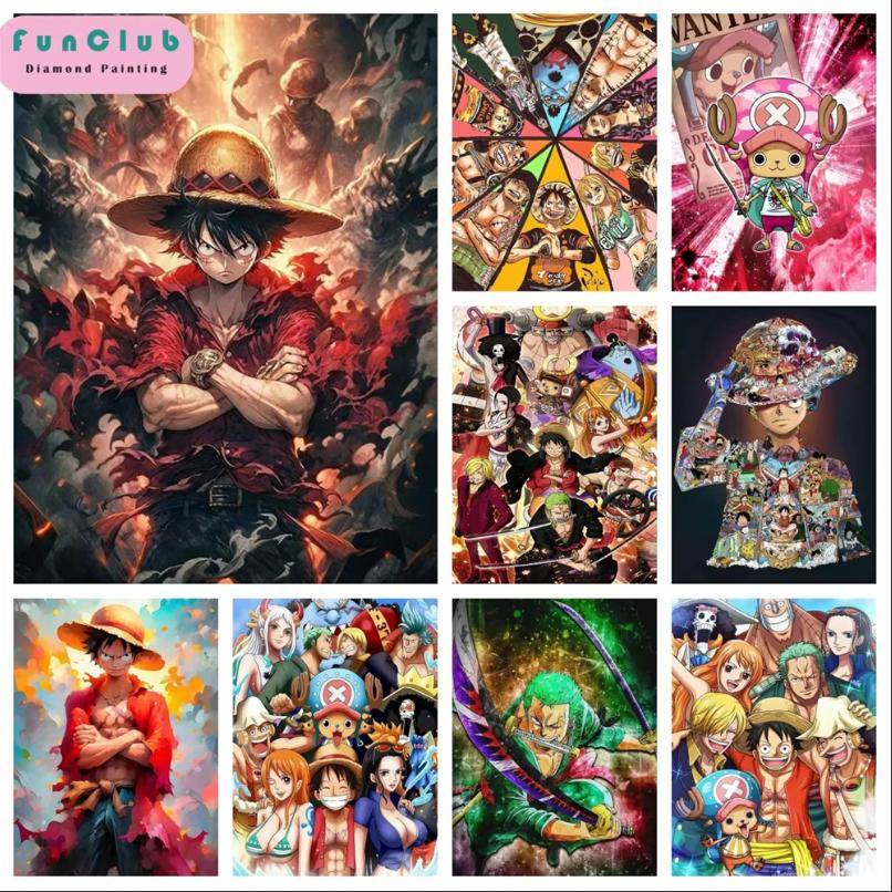 One Piece Luffy Anime Diamantmålning 5D DIY Konst Mönster Tryckt Kit Pussel Duk Mosaik Stygn Broderi Heminredning Barnpresent