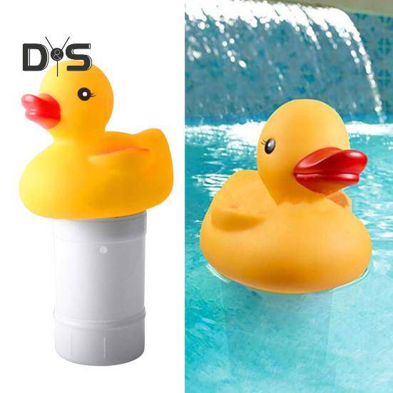 Pool doseringsanordning Flytande design Automatisk desinfektor med tecknad ankdekoration Tablettpoolsanerare Flytare för pooler Spabad gul