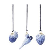 Royal Copenhagen Blå Samlerartikler Mini Ornamentsæt - 3 dele - H 3,3/4,5/4,5 cm - Porcelæn - Blå