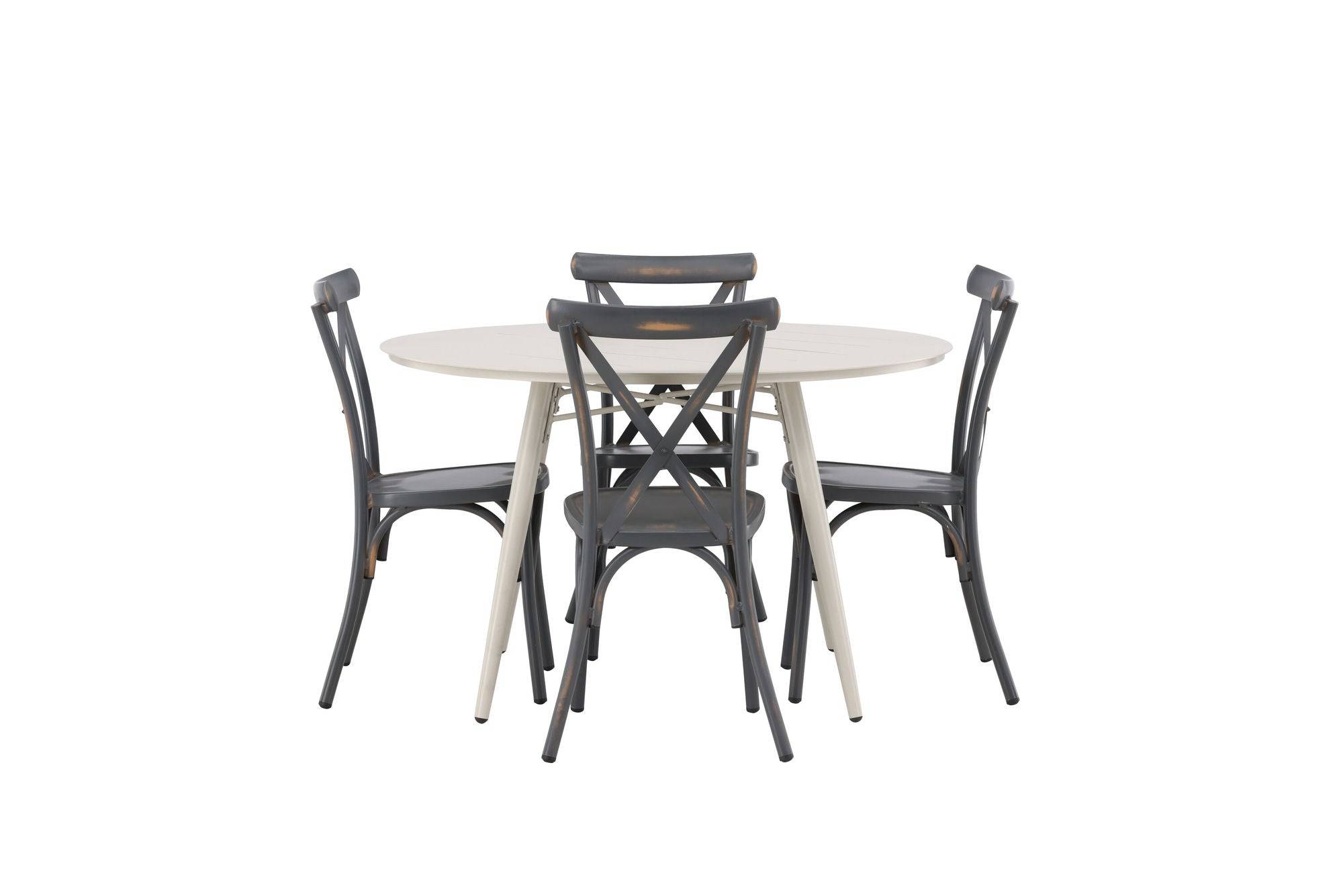 Venture Home Lina spisebord - Beige - rund 120 cm +Tablas Diningchair Aluminium - Black / _4