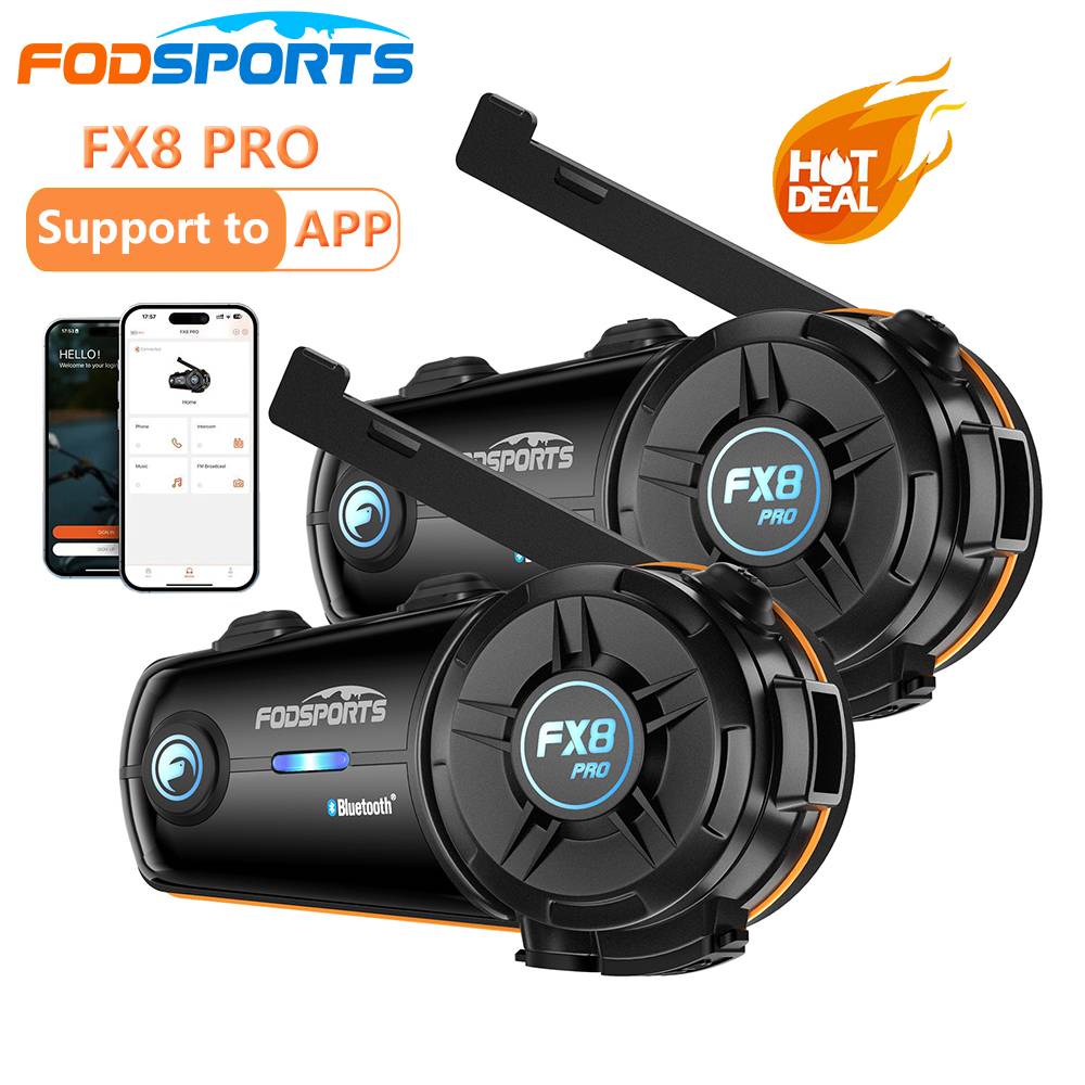 2pcs Fodsports FX8 Pro 8 Riders 1000m Helmet Motorcycle Bluetooth Dual Chip 5.4 Universal Wireless Helmet Waterproof  Intercom