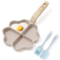 RIOVARM 4-håls hjärtformad äggpanna non-stick beläggning granit små pannor induktionsstekpanna kreativ söt omelettpanna utan PFOA hälsosam pannkakspan - Kaki