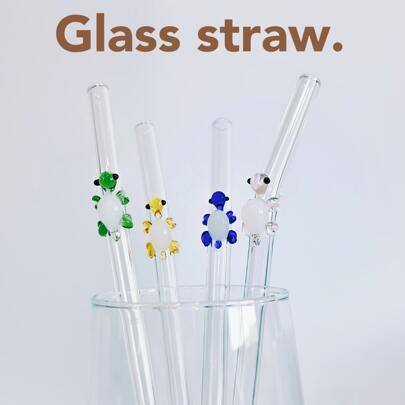 1 st söt sköldpaddsformad värmebeständig sugrör i glas, skållningsskyddande, perfekt för bubbelte, juice och milkshakes, kök, julklapp, skolmaterial - litet sköldpaddshalm (A,B,C,D,[A+B+C+D]4st,D.,B.,C.)