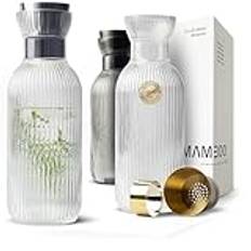 MAMEIDO vattenkaraff 1,5l - glaskaraff med lock & sil, handblåst glaskaraff, vattenkanna med ädelt utseende för speciella tillfällen, karaffer att ge bort som gåva (Crystal Silver, 1500ml)