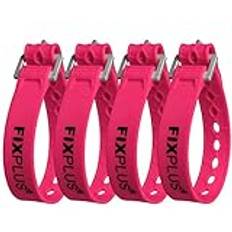 Fixplus-Strap 4-pack – spännrem för säkring, fastsättning, buntning och fastturning, tillverkad av specialplast med aluminiumspänne, 35 cm x 2,4 cm (rosa)