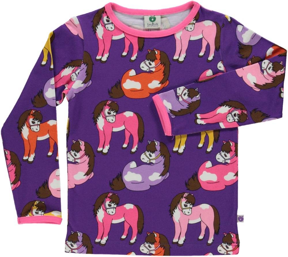 Langærmet bluse med heste - Purple Heart / 3-4