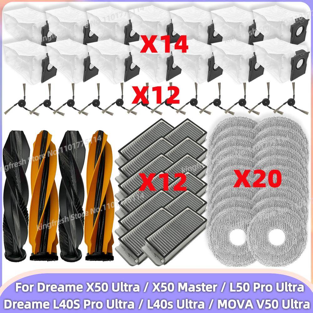 Passar för (Dreame X50 Ultra /X50 Master/L50 Pro Ultra/L40S Pro Ultra/L40s Ultra / MOVA V50 Ultra) Delar Borste Filter Moppduk Påse