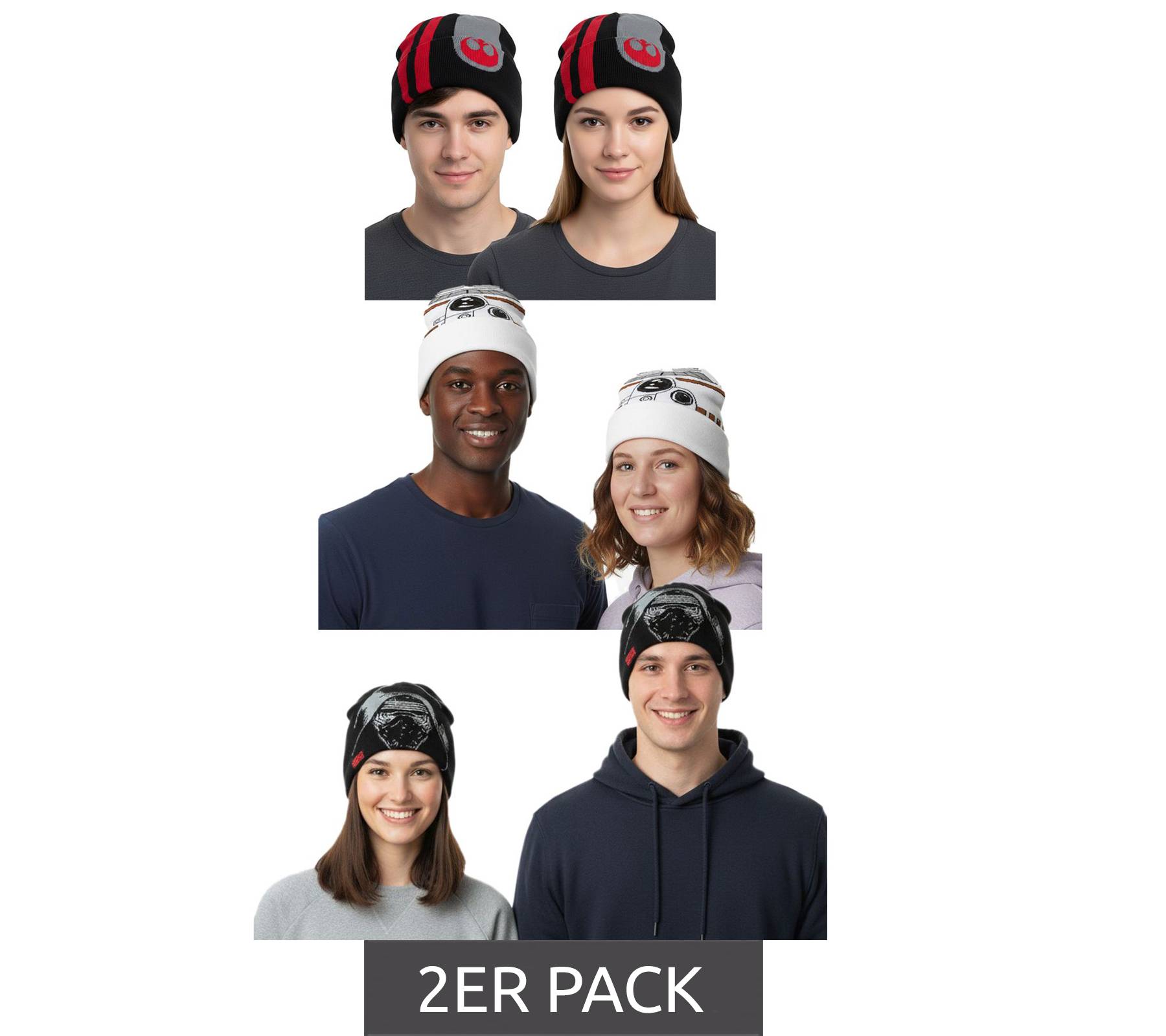 2er Sparpack Star Wars Beanie für Damen oder Herren Strick-Mütze in Einheitsgröße Fan Artikel Winter-Mütze in Schwarz oder Weiß