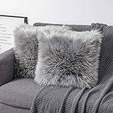 OYIMUA 2 st mjuka dekorativa örngott dekorativa kuddar fårskinn lammskinn fuskpäls långt hår dekorativa kuddar örngott pälsimitation soffkudde Cuddly kudde (grå, 40 x 40 cm) enfärgad